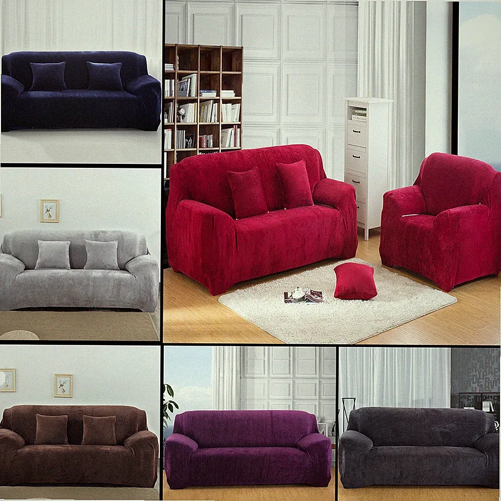1/2/34 Seat Sofa Cover Stretch Velvet Couch Covers Soft Plush Recliner Cover