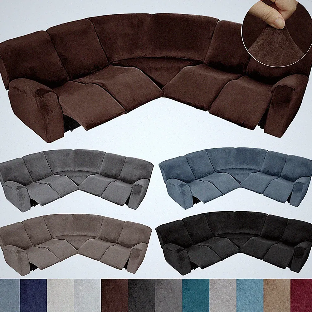 5-Seater Velvet Recliner Corner Sofa Stretch Couch Covers Curved Shape Sectional