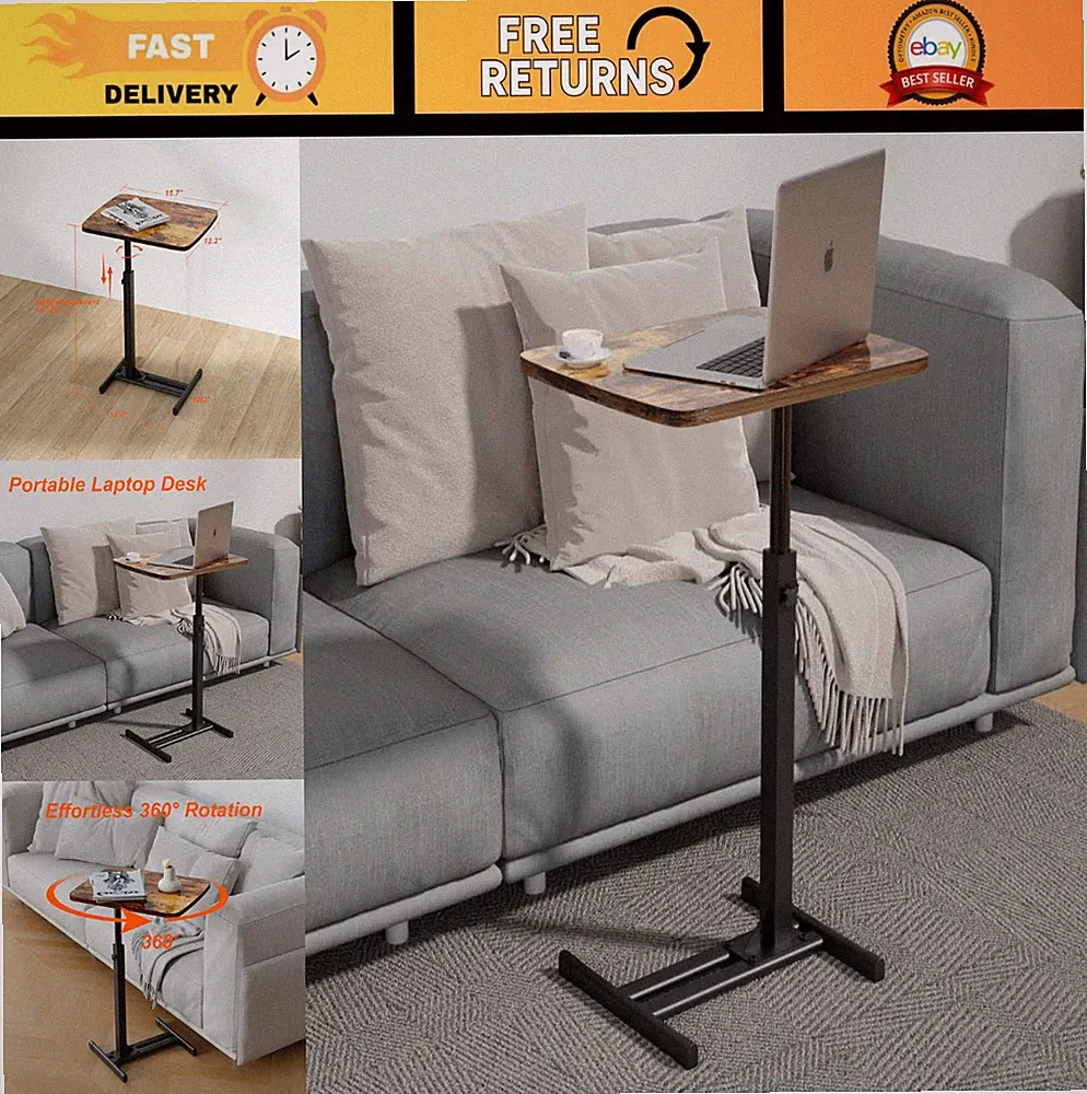 Adjustable C-Shaped TV Tray Table with 360° Swivel Top for Small Spaces - Sofa &