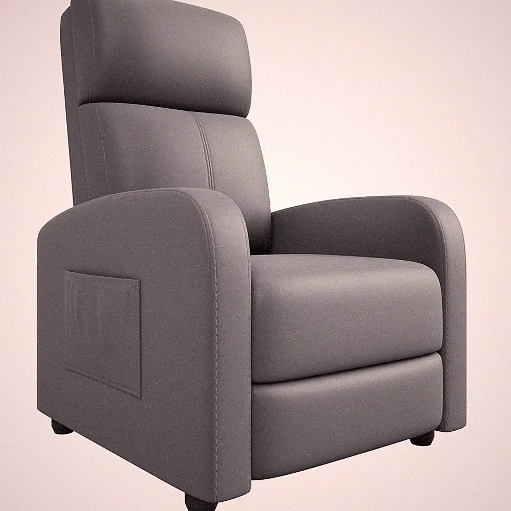 Adjustable PU Leather Recliner Chair with Tall Back, Wide Arms & Side Pocket