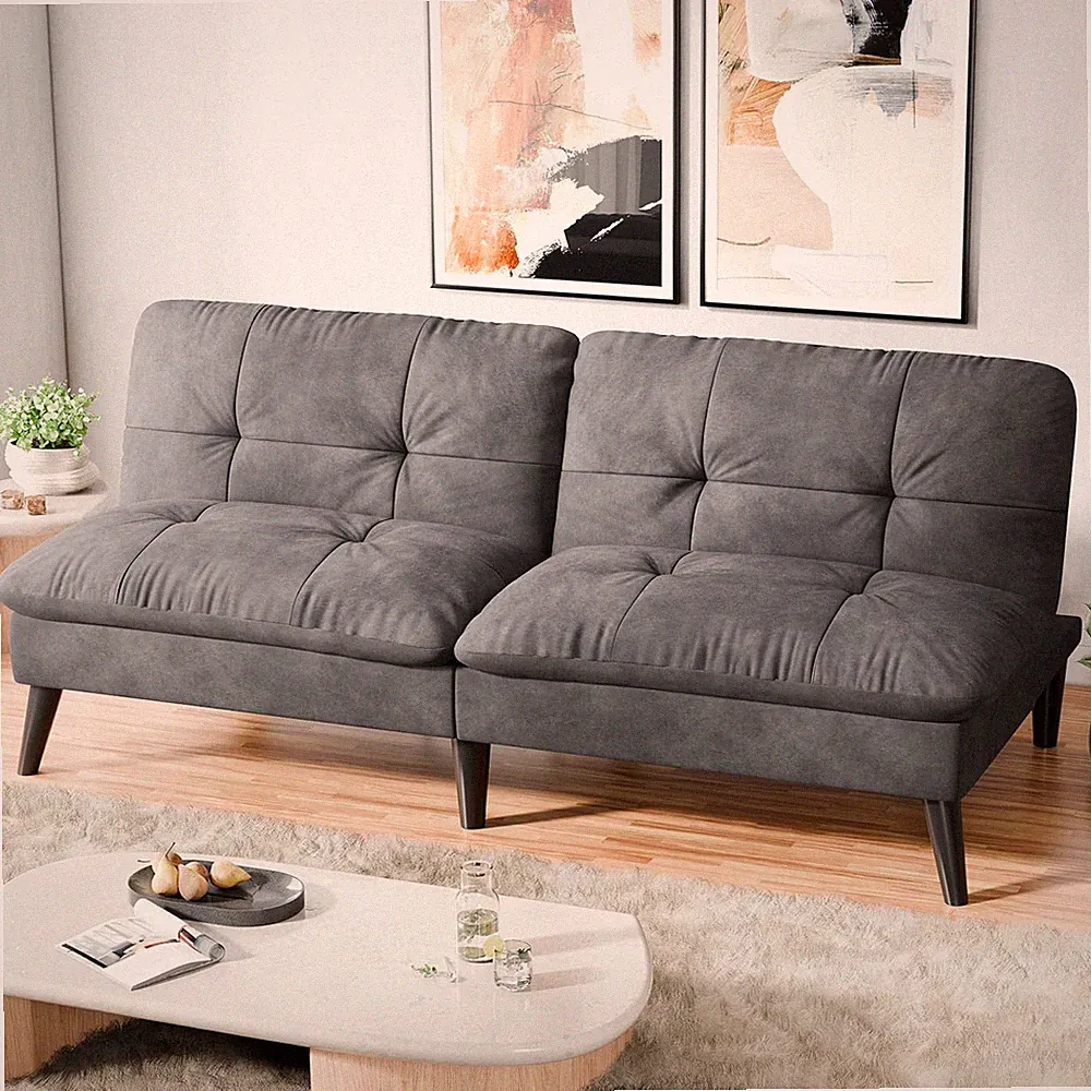 Futon Sofa Bed, Foldable Small Velvet Couch Bed with Adjustable Recliner, Space