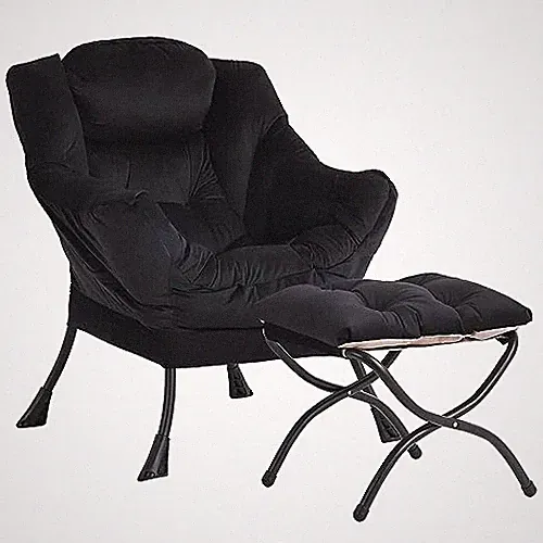 Lazy Chair and Ottoman Velvet Large Accent Chair with a Side Pocket, Black