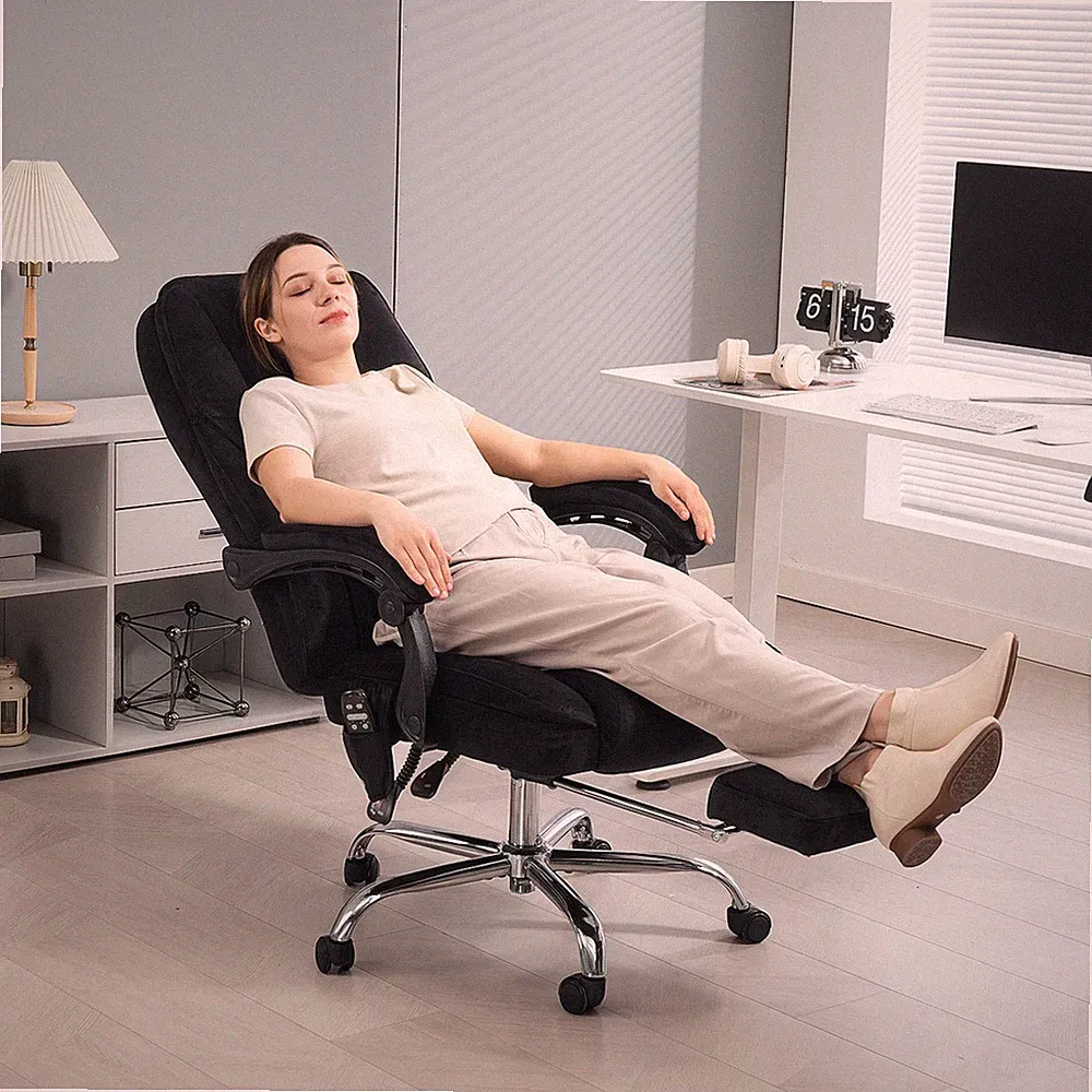 Massage Office Chair Heat Vibration Recliner Footrest Velvet Black 265lbs