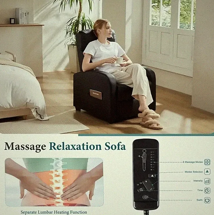 Modern Black Leather Massaging Recliner Chair Sofa For Living/Family Room *NEW*