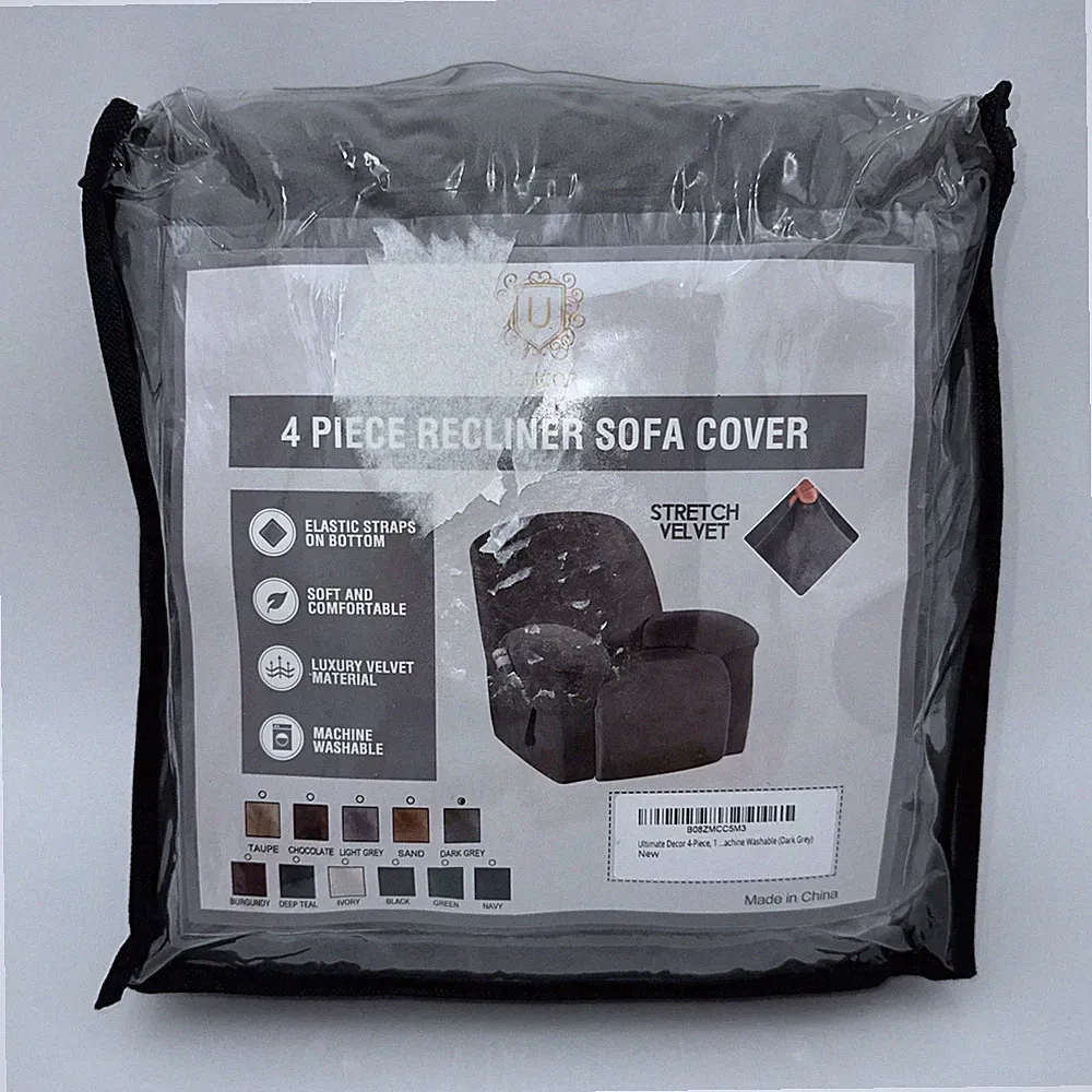 NEW ULTICOR 4 Piece 1 Seat Recliner Sofa Cover Stretch Velvet Dark Grey