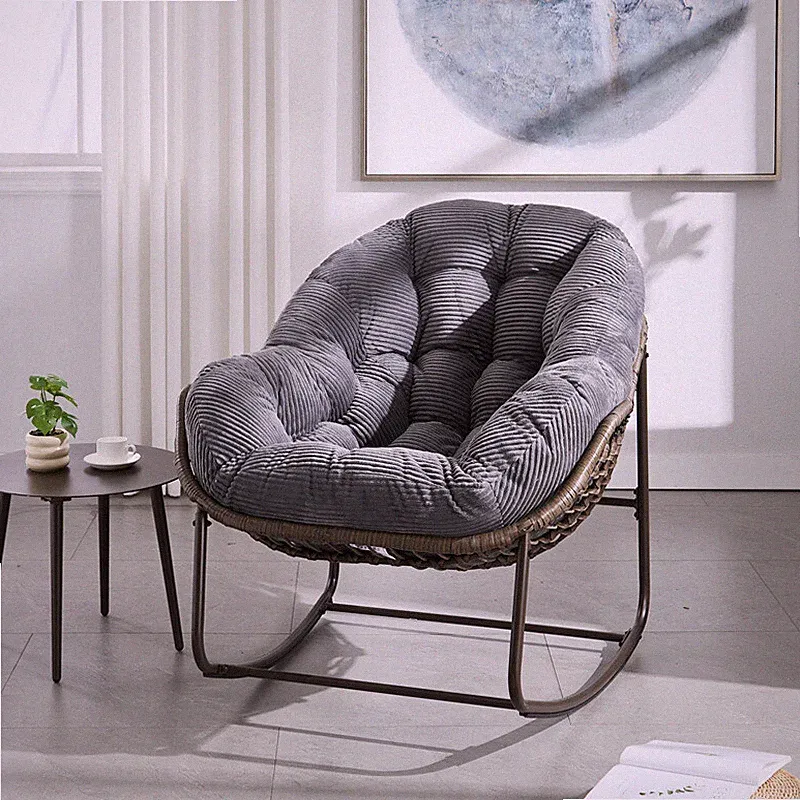 Outdoor Rattan Rocking Chair,Velvet Padded Cushion Rocker Recliner Chair Grey