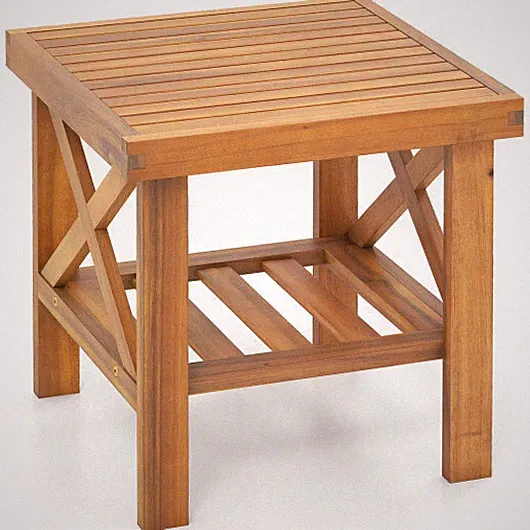 Outdoor Side Table with Storage Shelf for Small Space - Color: Natural