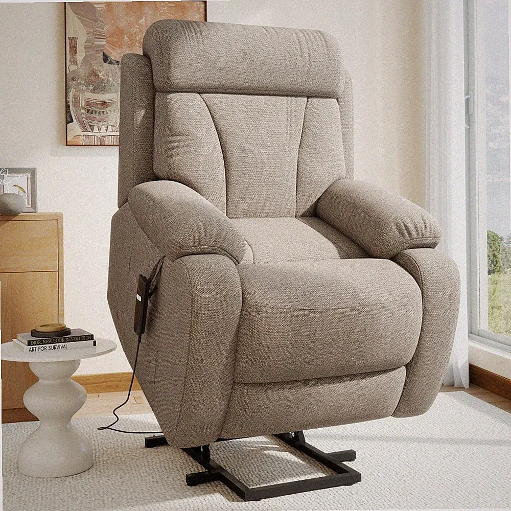 Power Lift Recliner Chair w/ Remote, Adjustable, Brown Snowflake Velvet Fabric