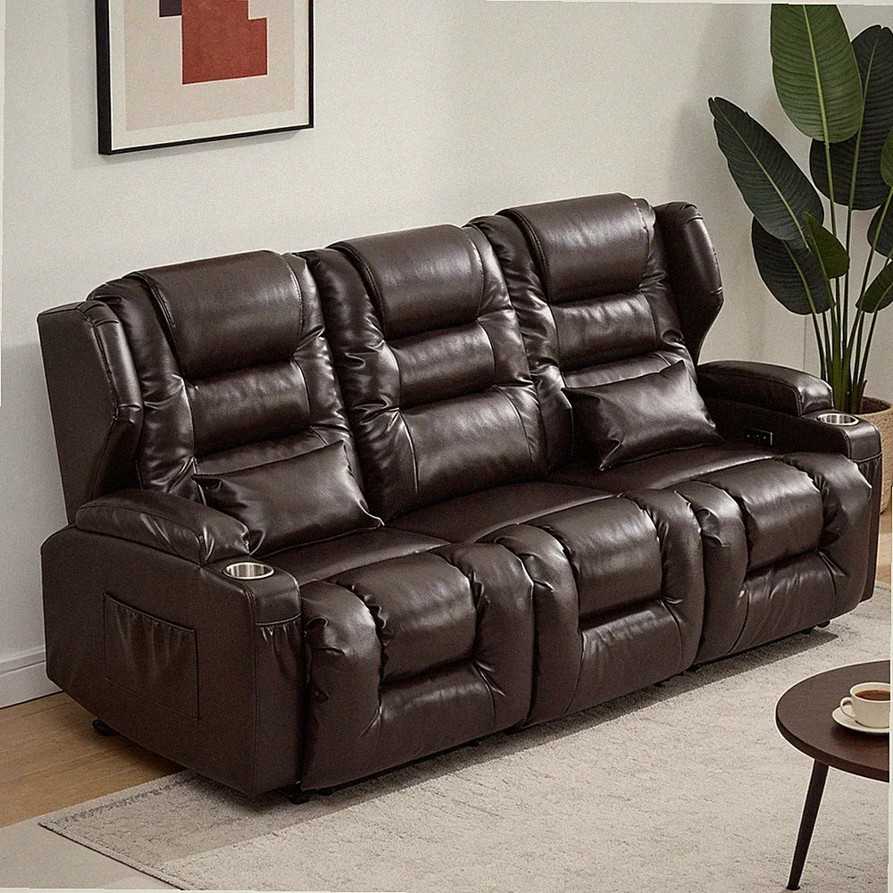 Power Reclining Loveseat Sofa Recling Sofa with Convertible Backrest&Cup Holders