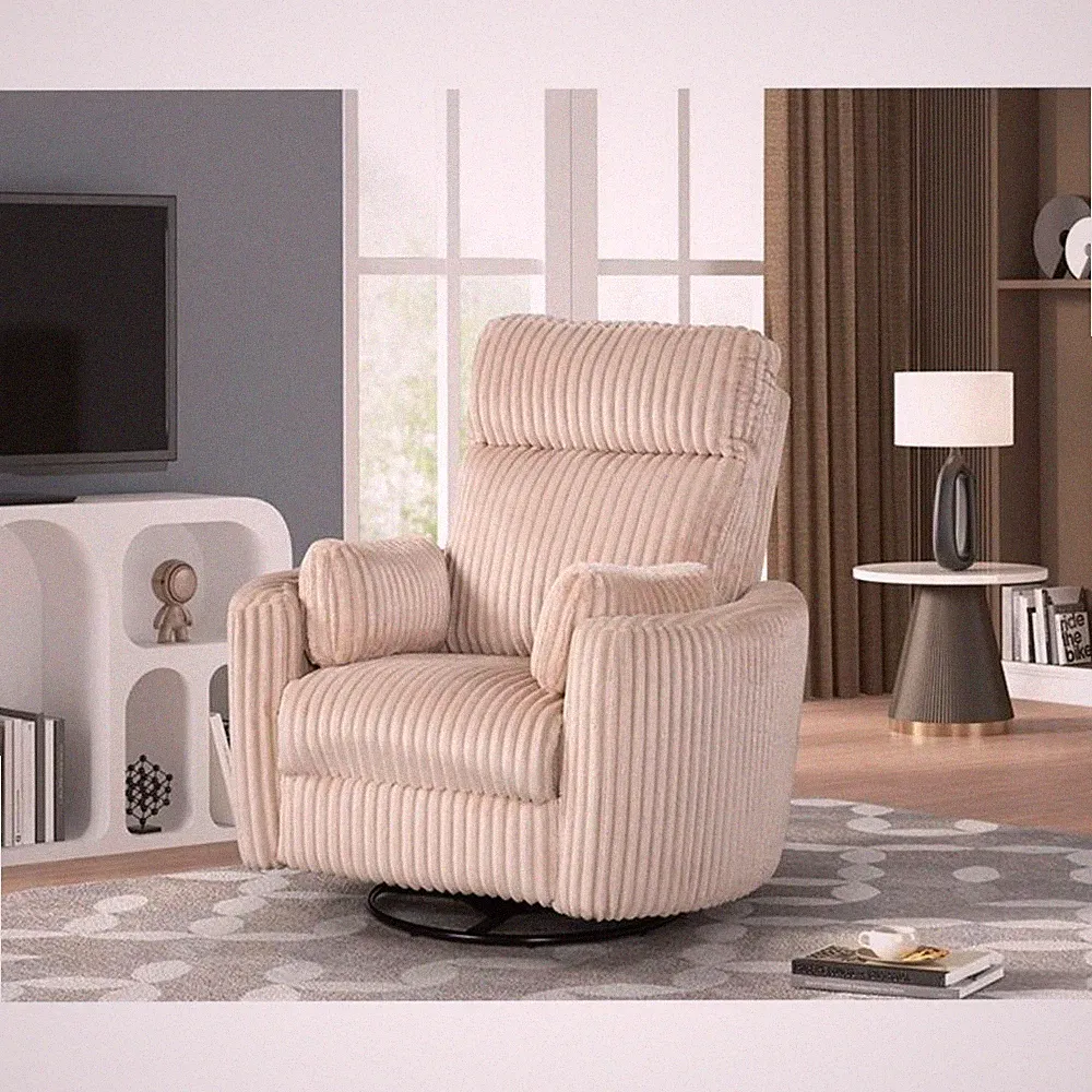 Rosebery Kids Modern Large Corduroy Fabric Swivel Recliner in Ivory