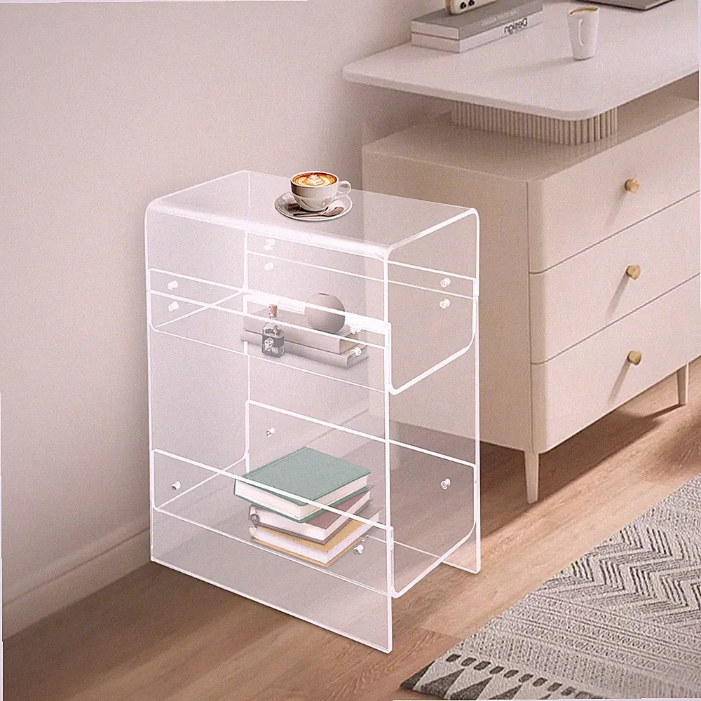 Side Table, Narrow End Table for Small Spaces, 3-tier Clear Acrylic Side Table