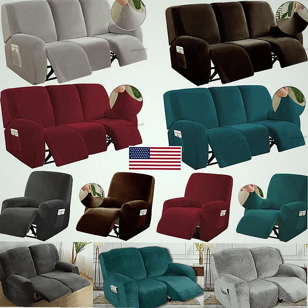 Stretch Recliner Sofa Covers Velvet Armchair 1 2 3-Seater Sofa Couch Slipcovers