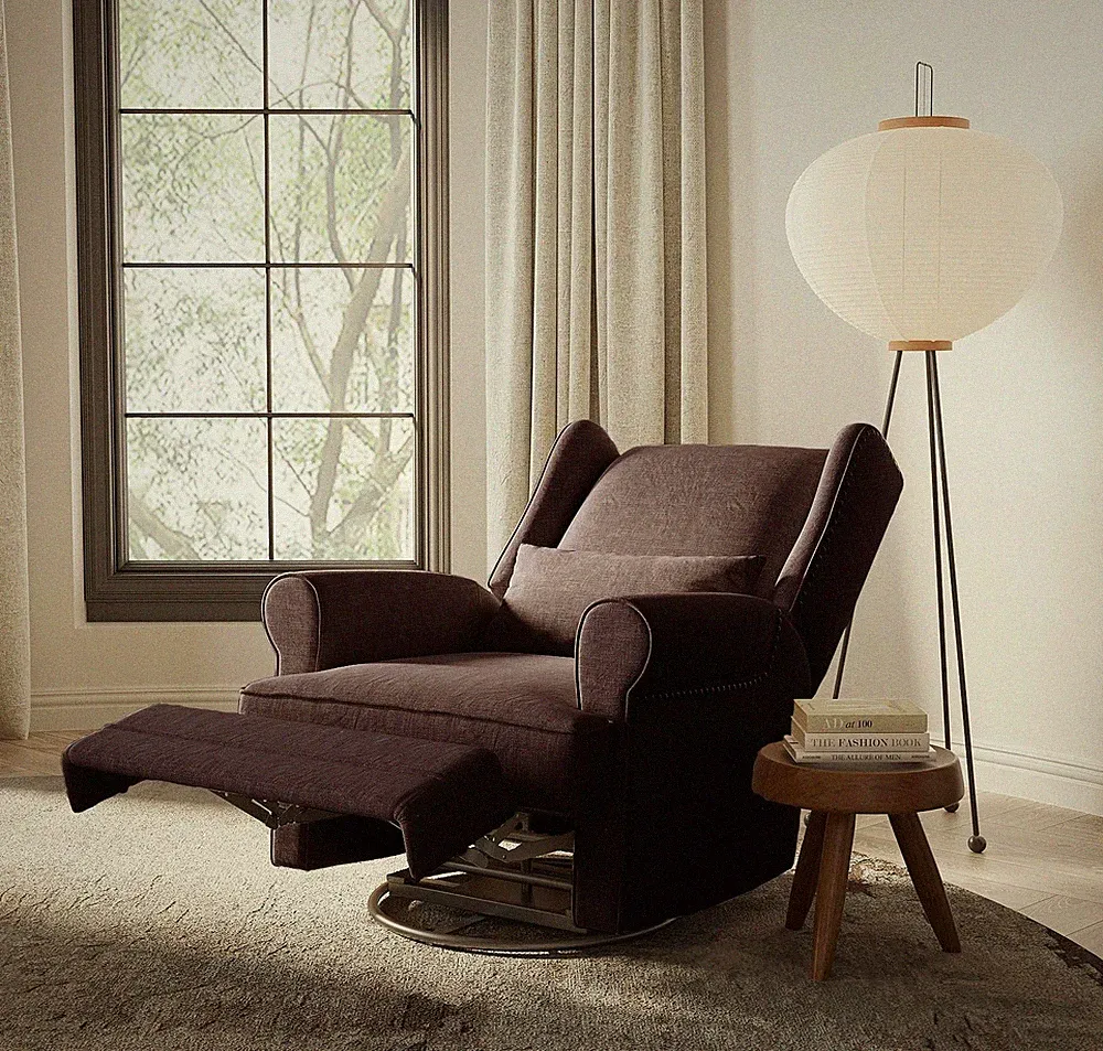 Swivel Recliner Chair with Adjustable Back and Footrest, Comfy Rocker Recline...